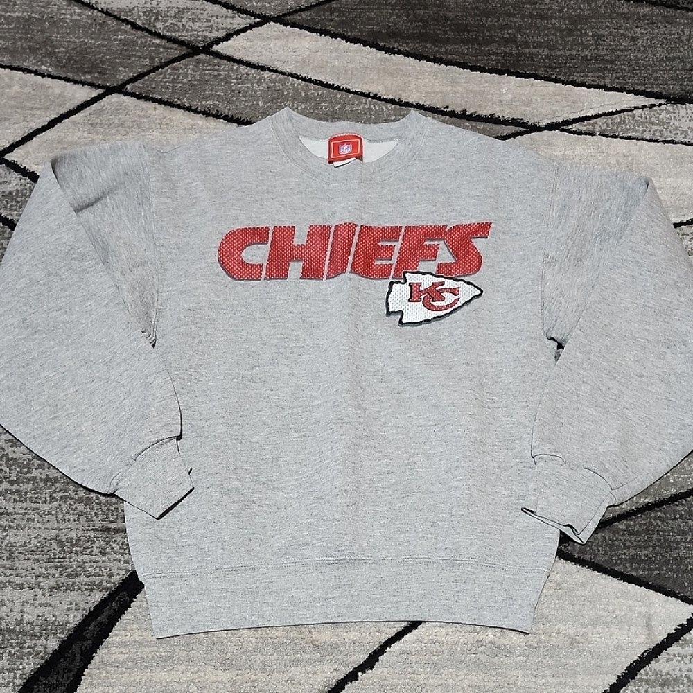 VINTAGE NFL KANSAS CITY CHIEFS GRAPHIC GRAY CREW-NECK SWEATSHIRT LARGE - Picture 2 of 14